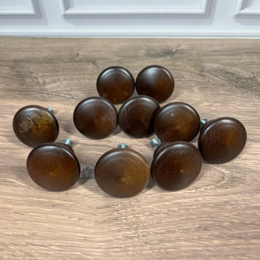 Drawer Knobs Dark Brown Wood Round Set of 10 Pulls Hardware